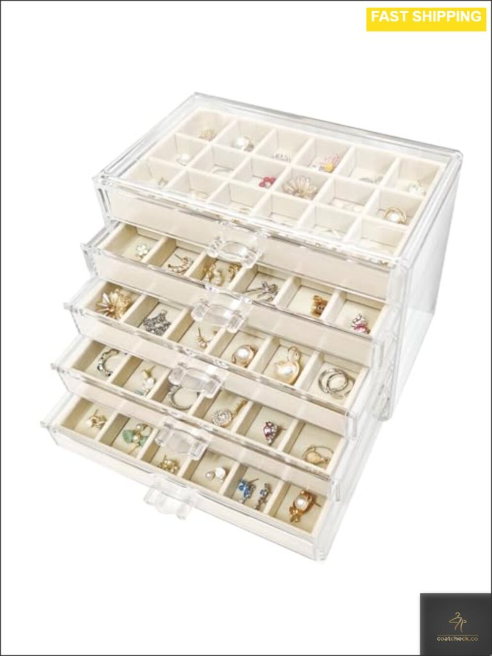 Acrylic Earring Holder Organizer 5 Drawers 90 Grids Velvet Jewelry Box